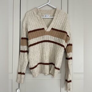 Vintage 1970’s Lambswool Warren Knit V Neck Striped Sweater